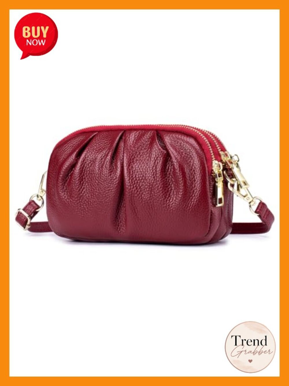 Genuine Leather Crossbody Phone Purse with Triple Compartments